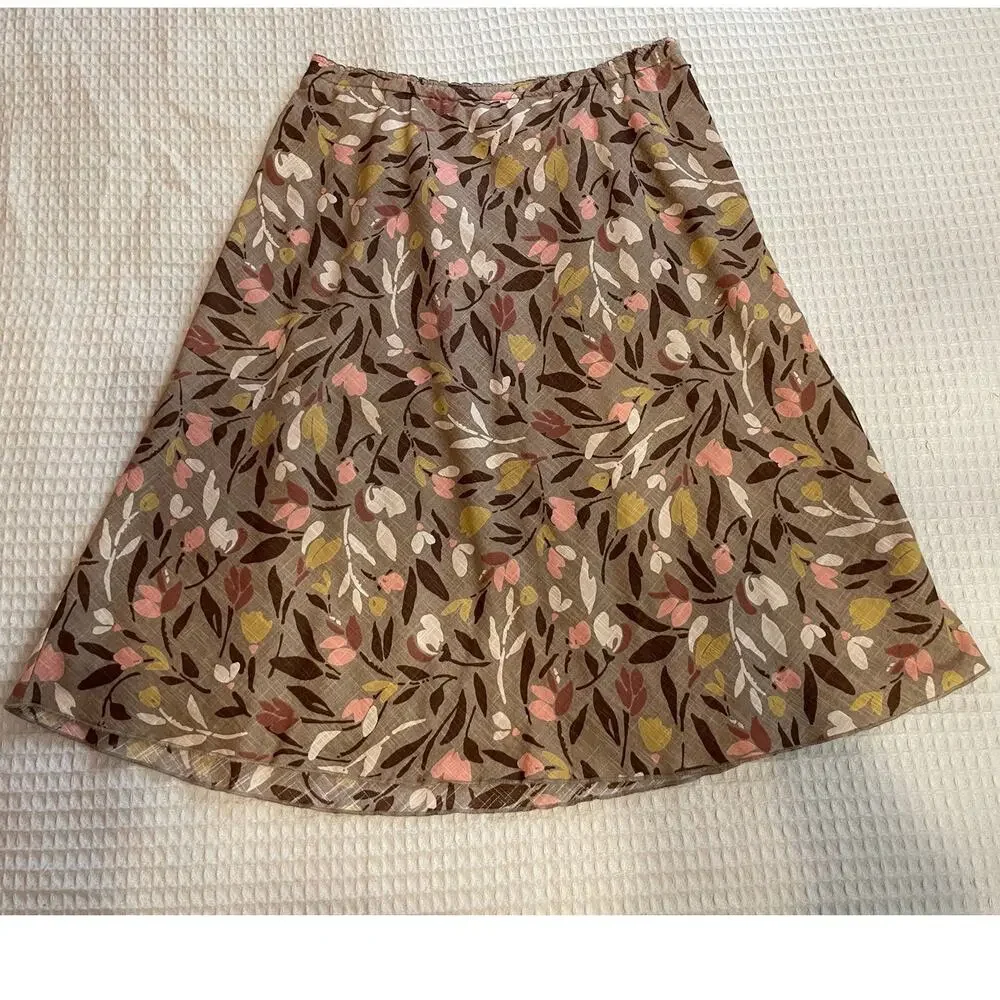 J. Jill 100% Cotton Beige Floral 90s Y2K Style Floral Knee Length Skirt XXSP